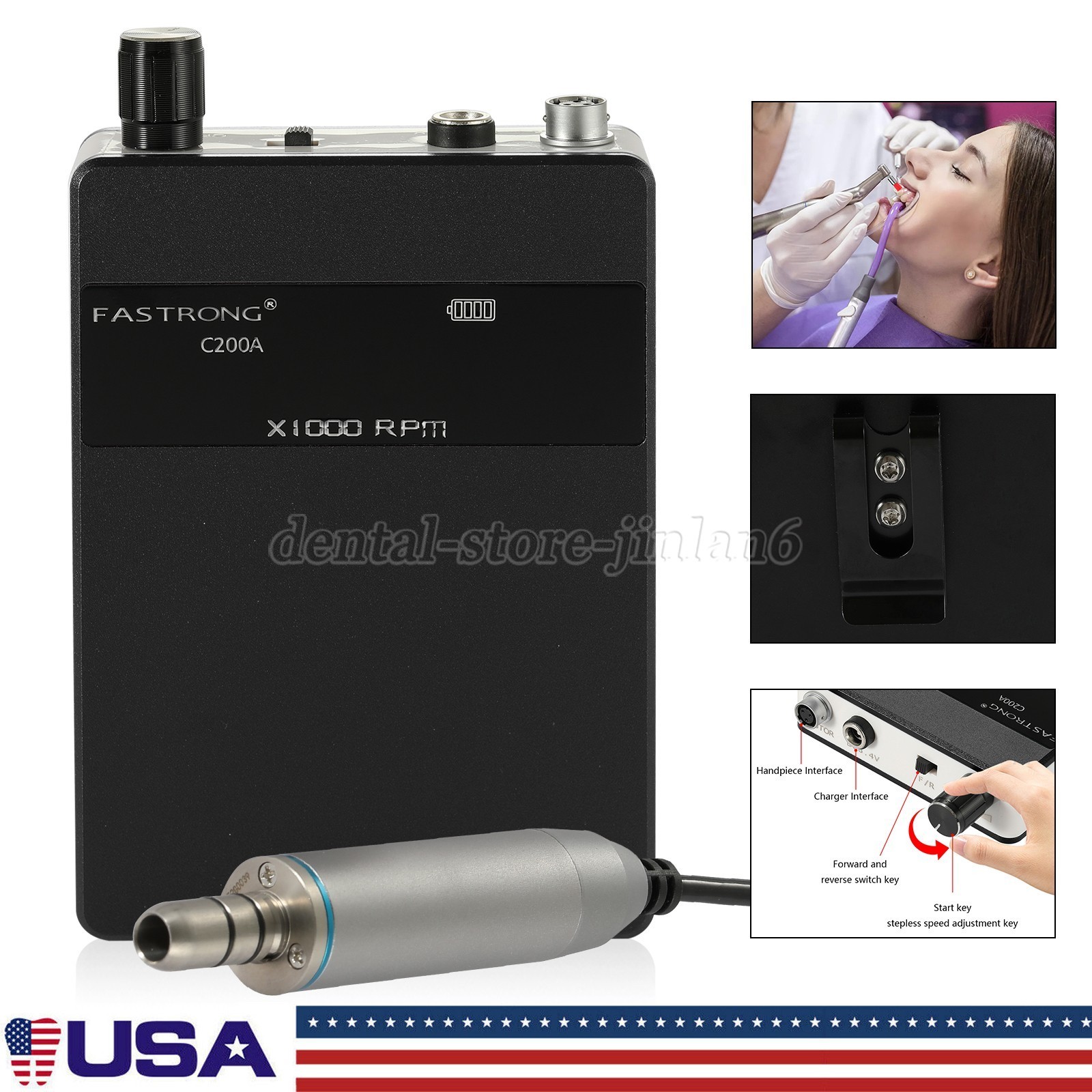 Portable Dental Lab Brushless Micromotor E-Type Grinding Polishing Machine BLACK