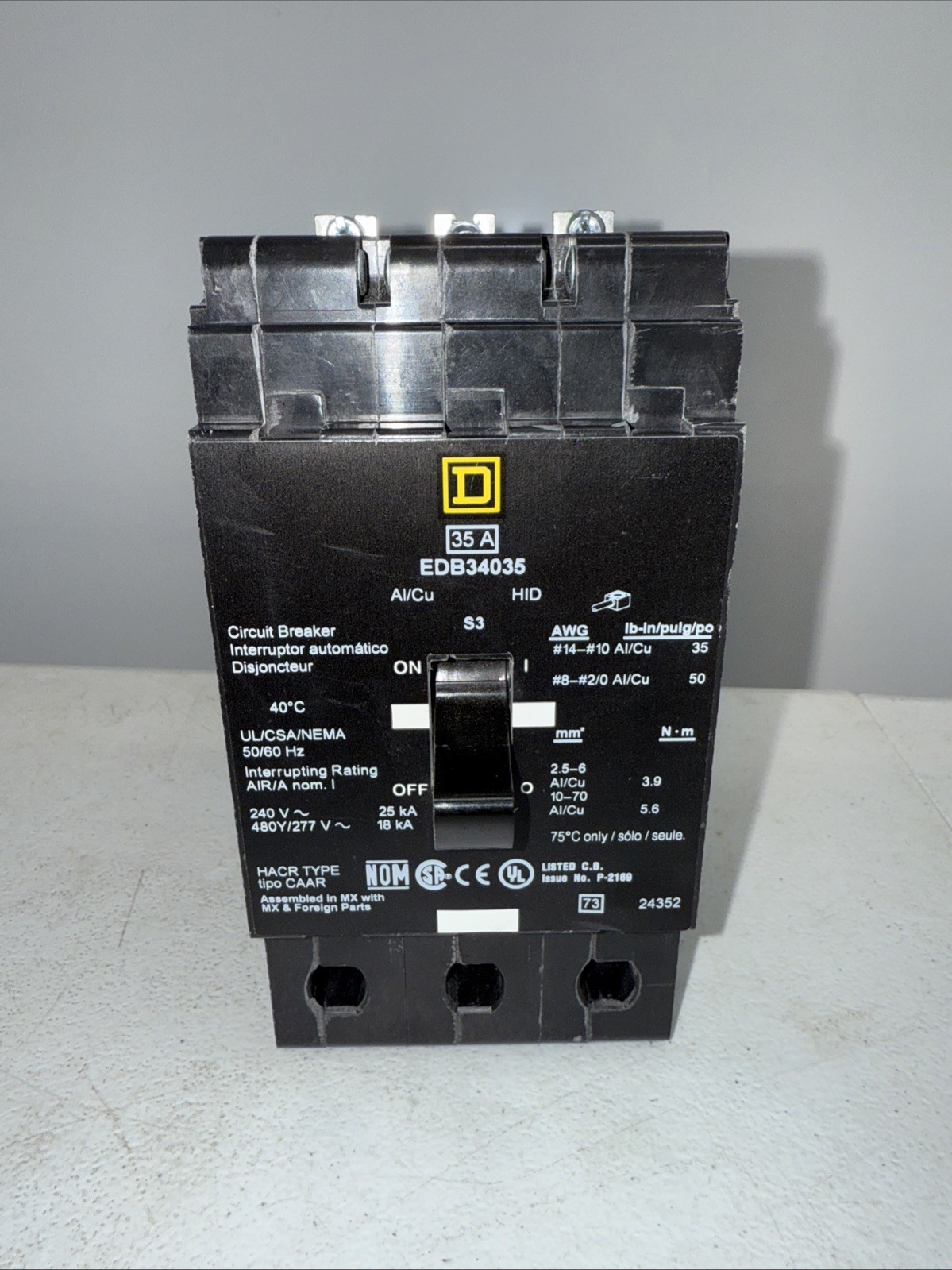 Square D EDB34035 Bolt-On Circuit Breaker 35A 3P 480Y/277V EDB