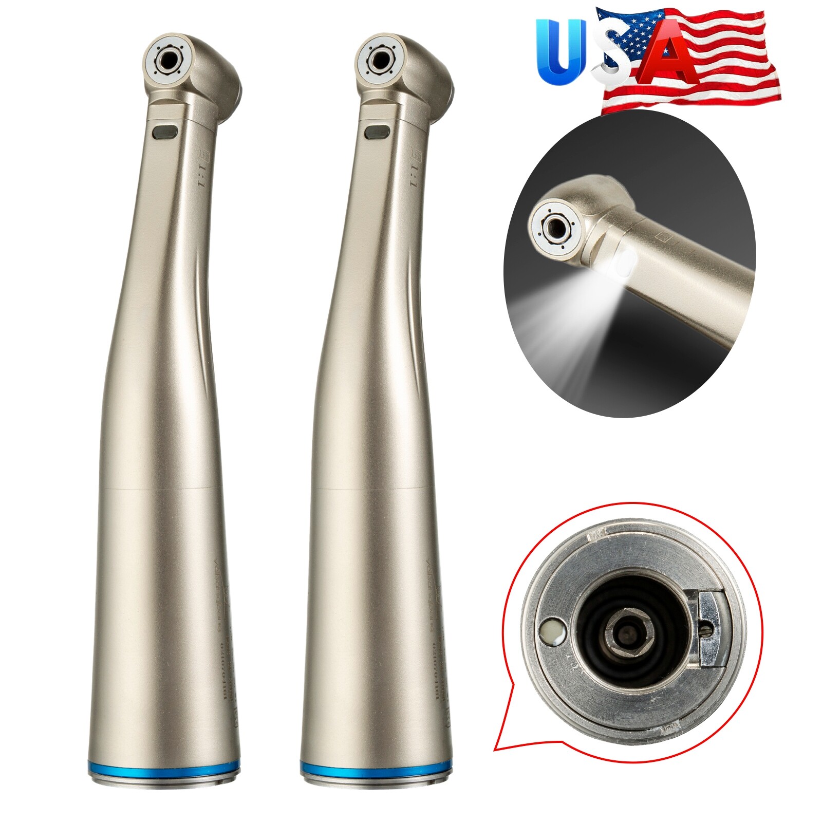 2 Ti-MAX X25L Dental 1:1 Fiber Optic Contra Angle Slow Speed Handpiece fits NSK