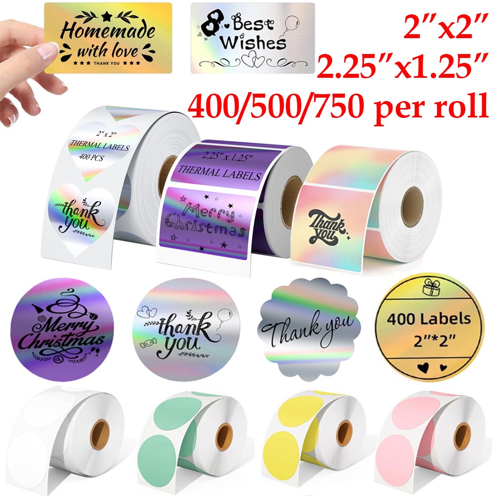 2″ Round Holographic Thermal Stickers 400/Roll for MUNBYN Zebra Not for DYMO