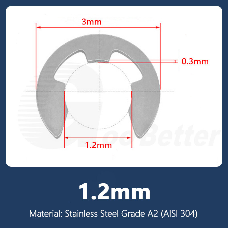 1.2-22mm External E-Clips Retaining Washers Circlips Stainless Steel A2 DIN 6799