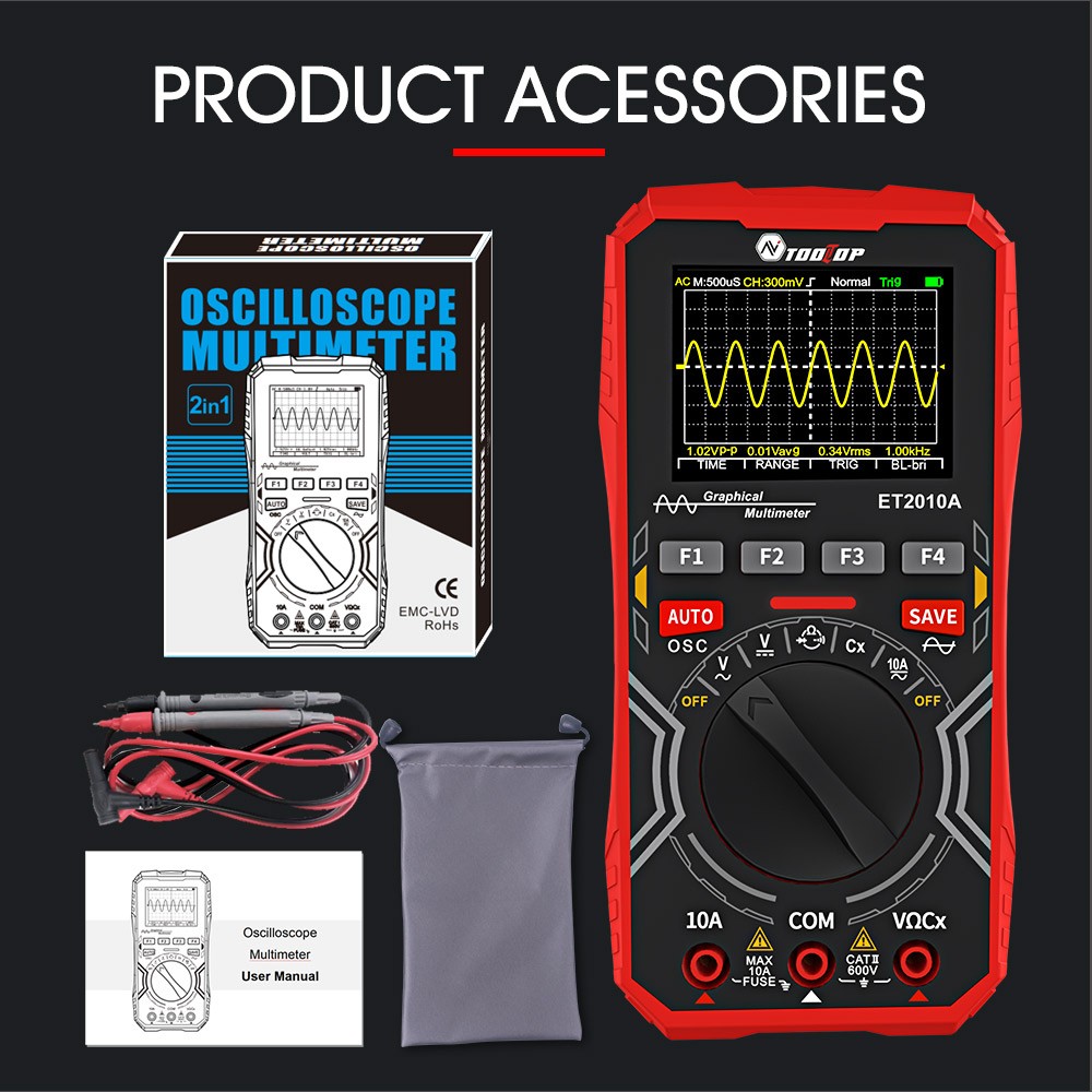2-In-1 Digital Oscilloscope Multimeter 2.5 Msps, 1 MHz Portable Multifunctional