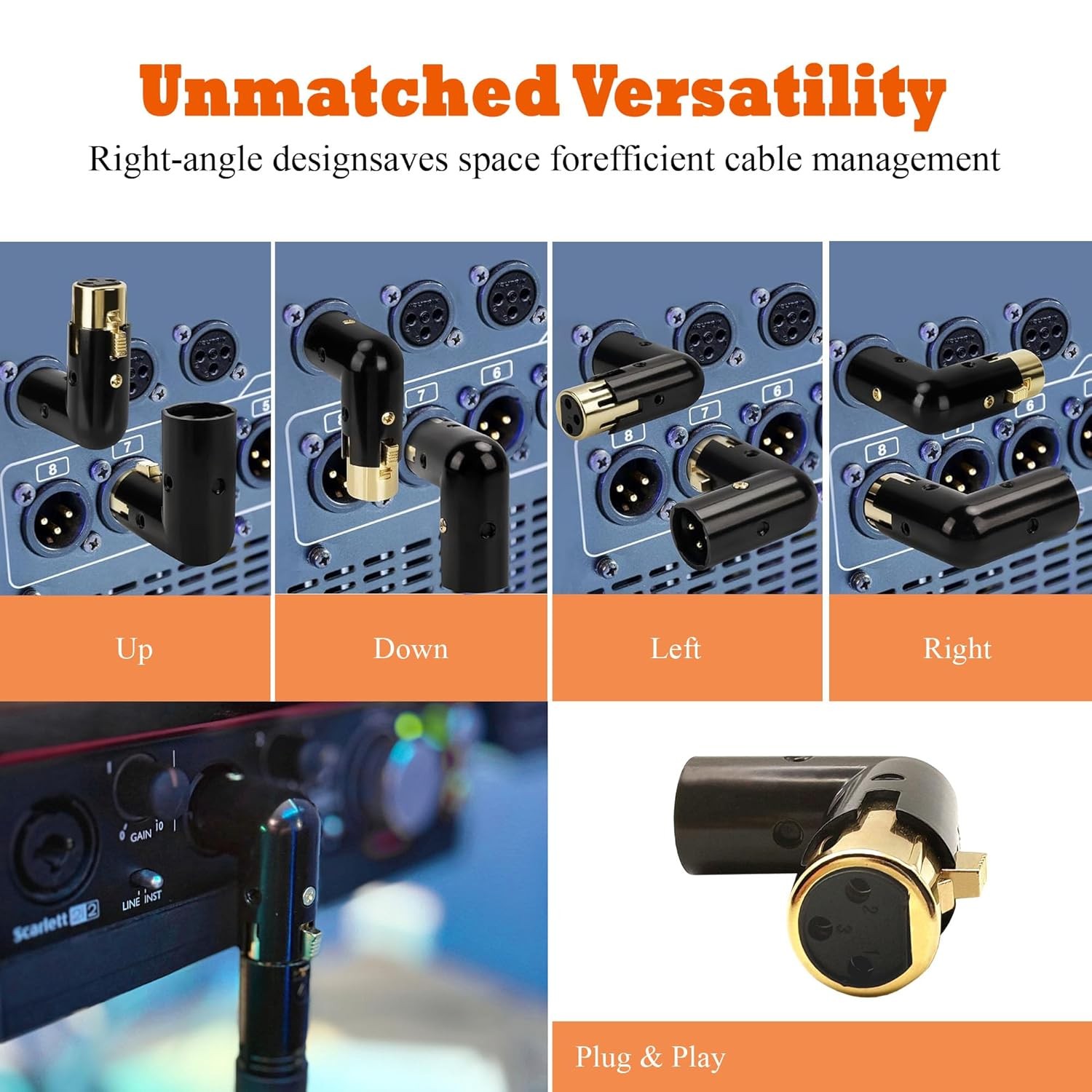 XLR Male to Female Right Angle Adapter Adjustable 3-PIN XLR 90 Degree Connector