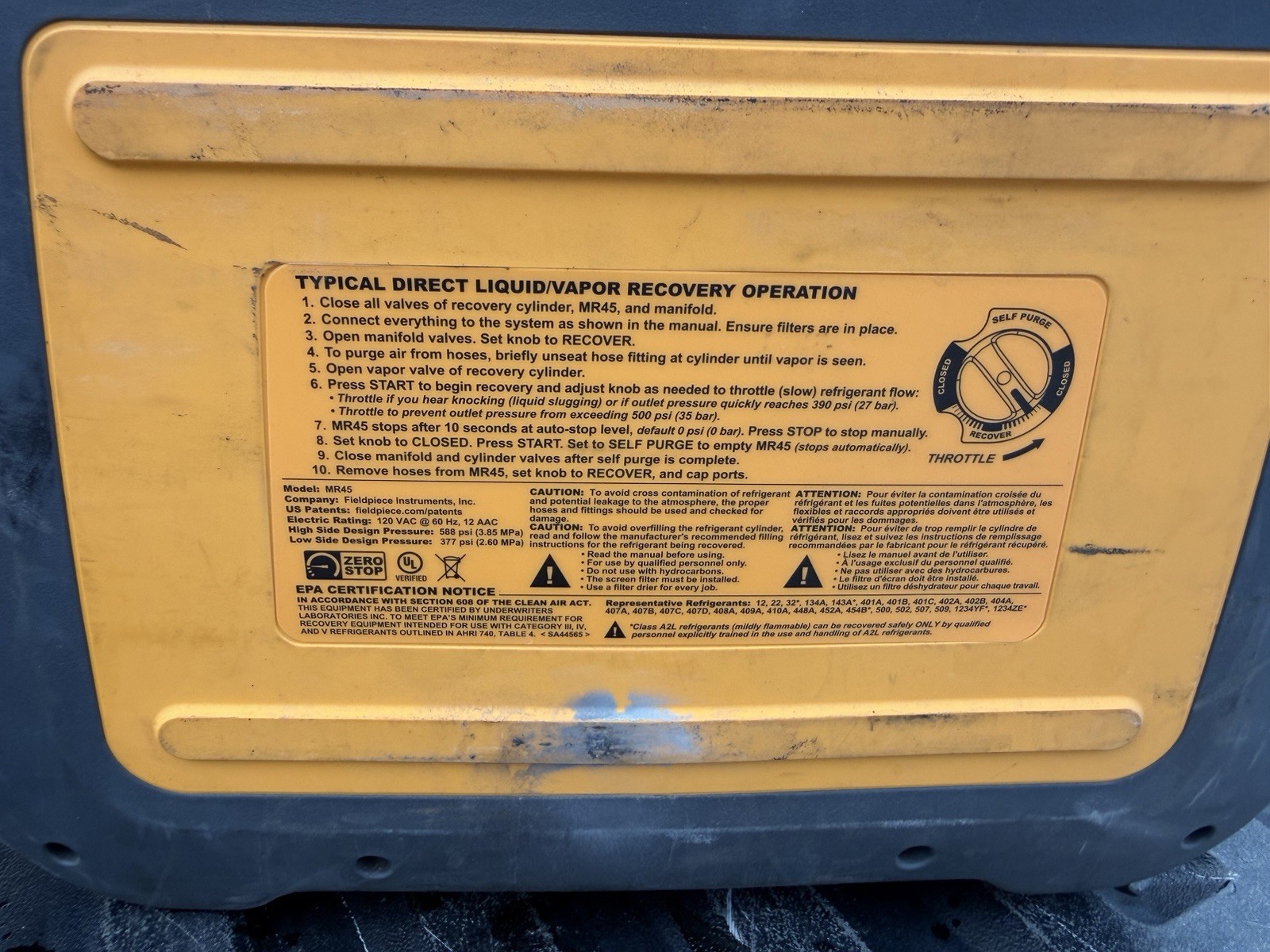 HVAC Combo: Fieldpiece MR45 Recovery Pump & Yellow Jacket A/C Gauges With Hoses