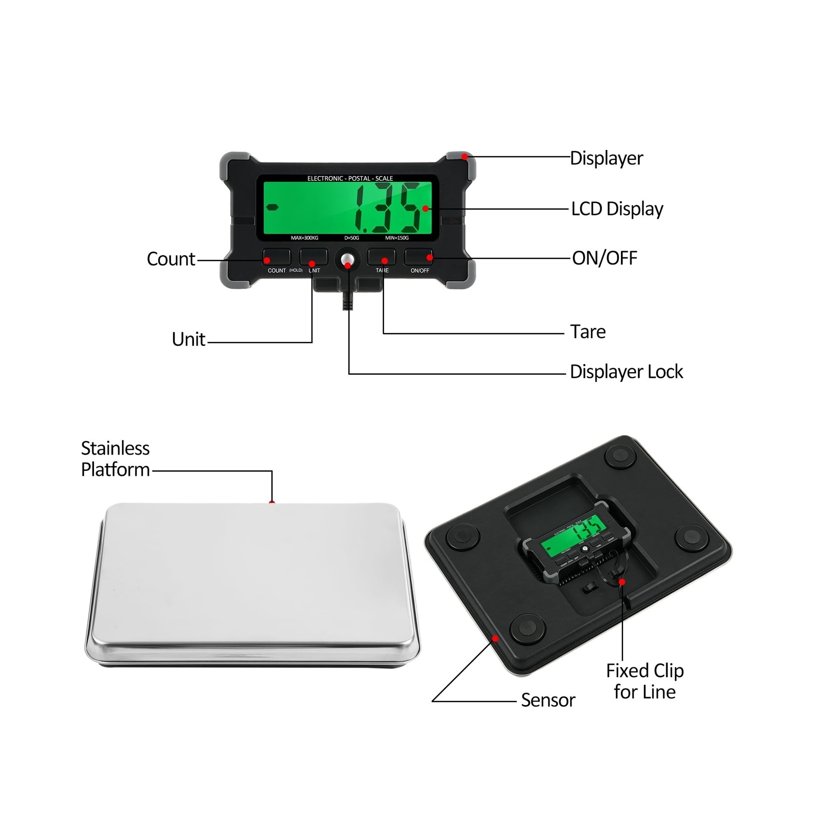 Lepmerk 660lbs/300kg Electronic Postal Scale, 50g/0.1lb Precision, LCD Displa…