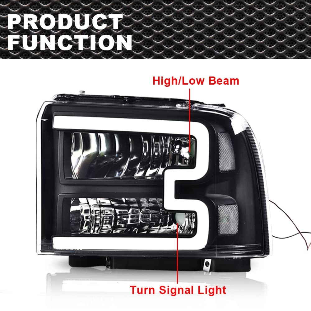 LED DRL Bar Headlights 2005-2007 Ford F250 F350 F450 F550 SuperDuty Black Clear