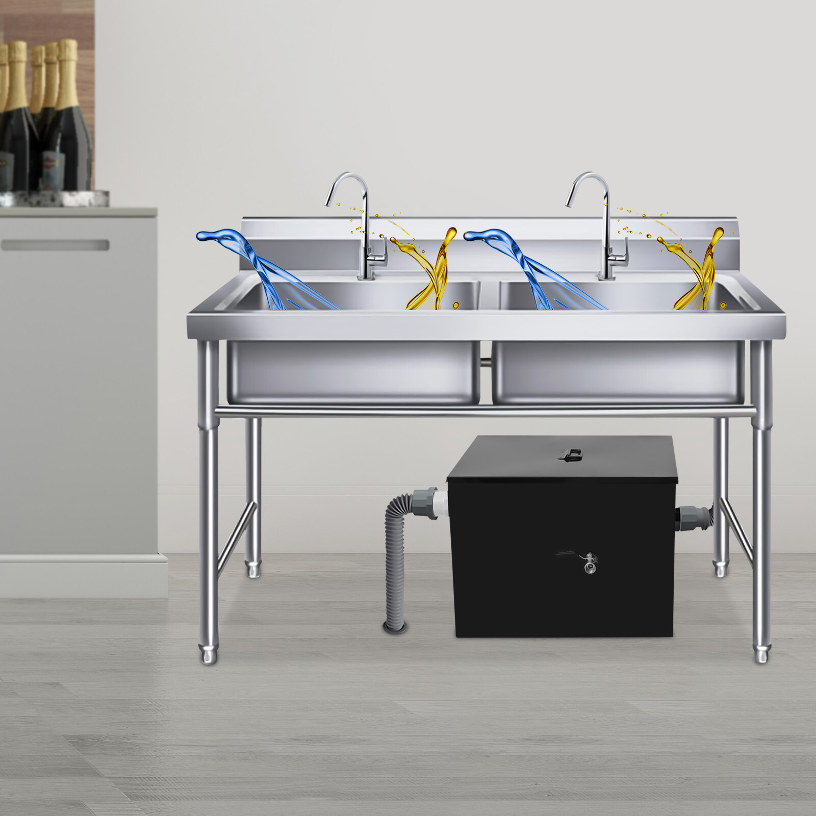 20lbs Commercial Grease Trap Stainless Steel Interceptor For Home/Restaurant