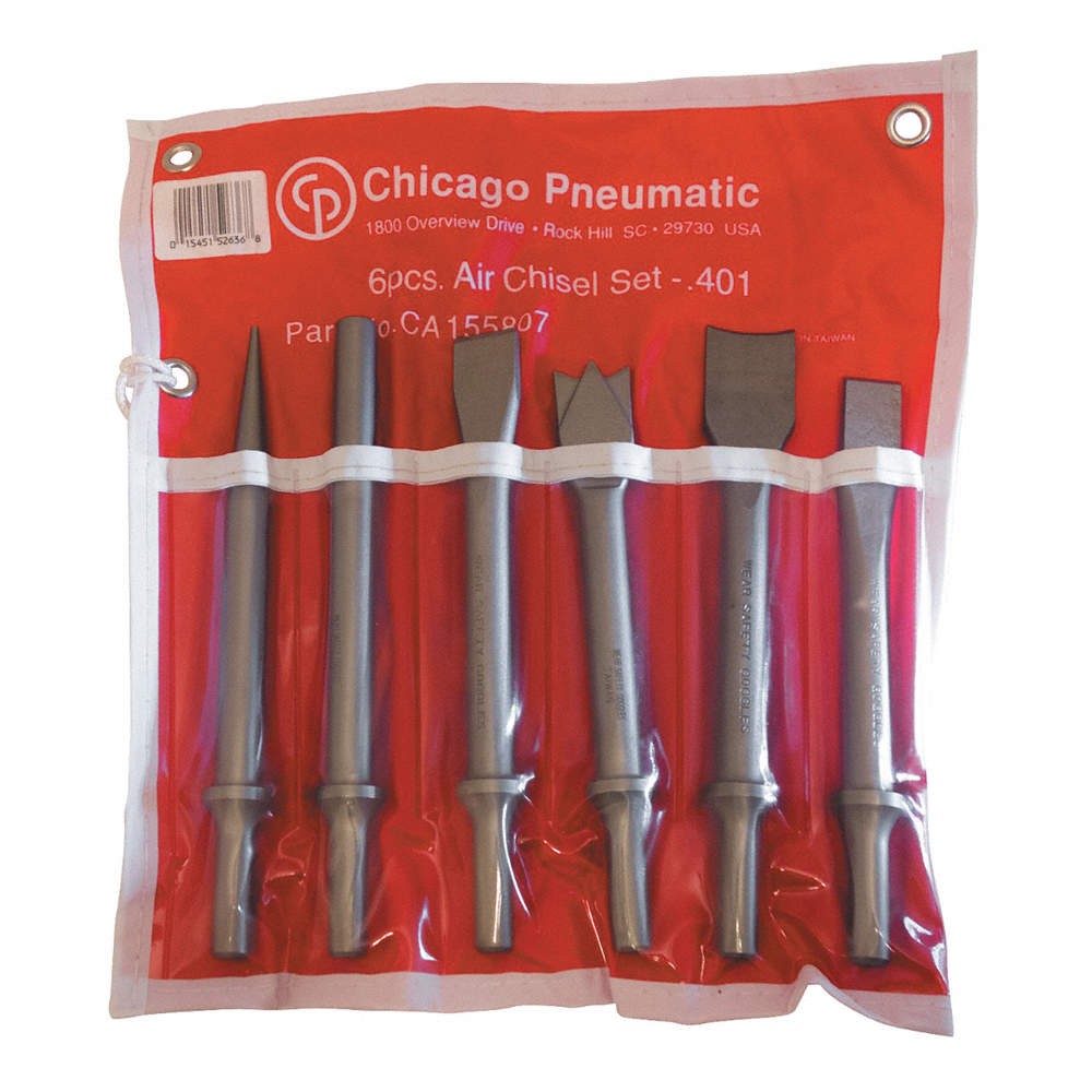 CHICAGO PNEUMATIC CA155807 Chisel Set,Round Shank Shape,0.401 in 41GP68