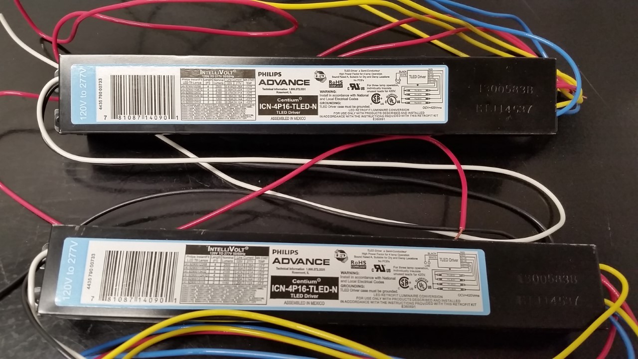 Lot of 2, PHILIPS ADVANCE ICN-4P16-TLED-N LED T8 Driver,120 to 277 VAC, 9-1/2 in