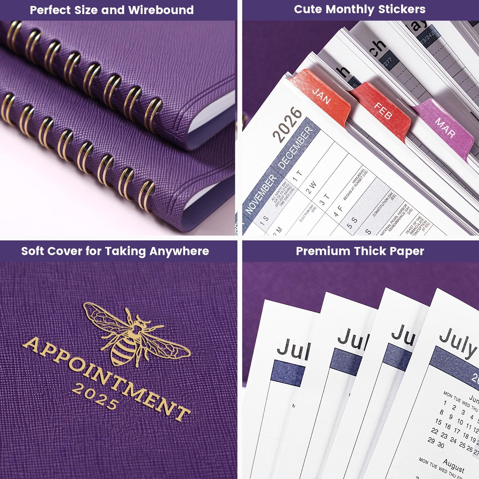 2026 Appointment Book – 30 Minutes-Hourly, 8.26″ x 10.7″, Purple:8″ x 10″