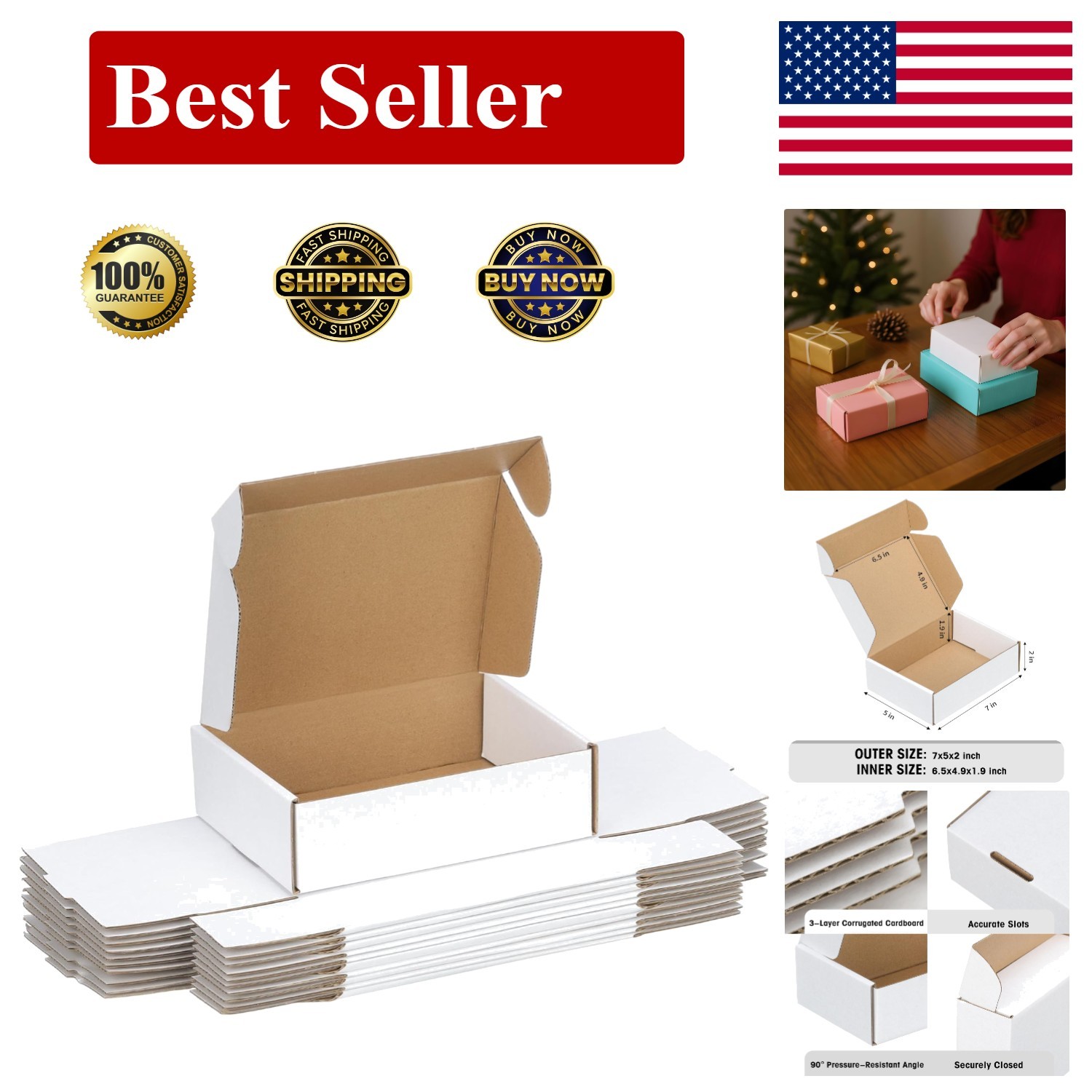 Small Mailing Boxes 50 Pack 7x5x2 Inches White Cardboard Shipping Supplies
