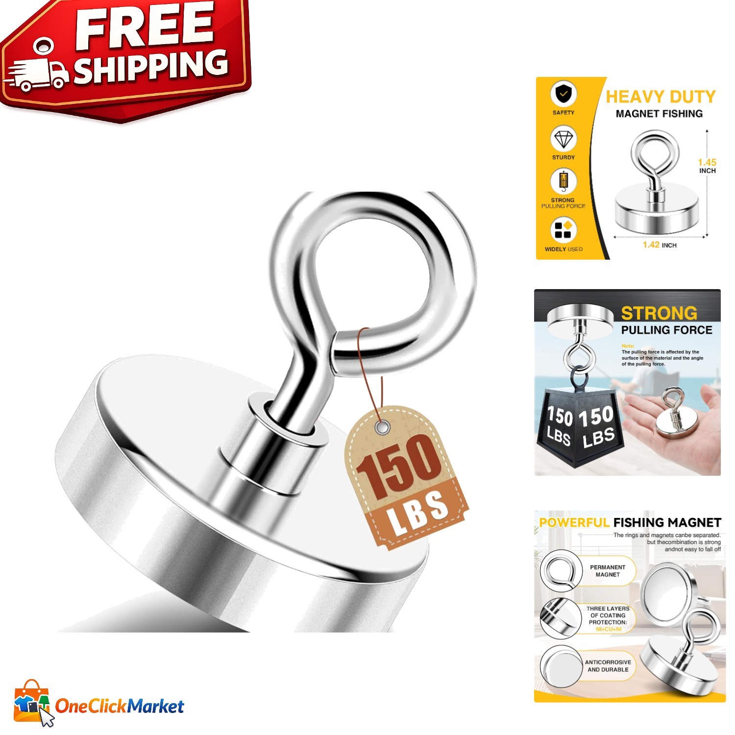 150lbs Neodymium Fishing Magnet – 1.42 Inch Diameter for Ultimate Retrieval