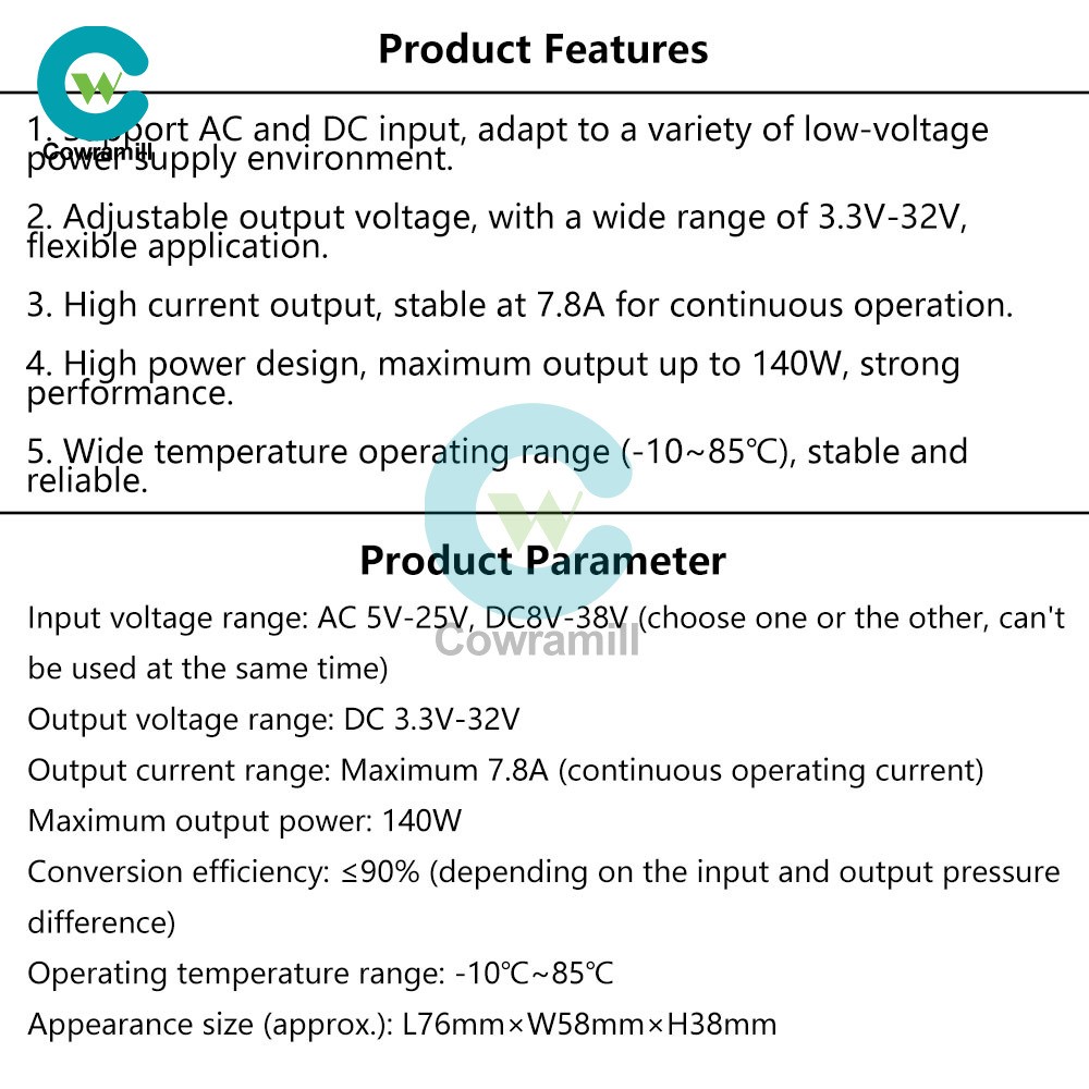 AC 5-25V/DC 8-38V To DC 3.3-32V Buck Power Module Adjustable Voltage Regulator
