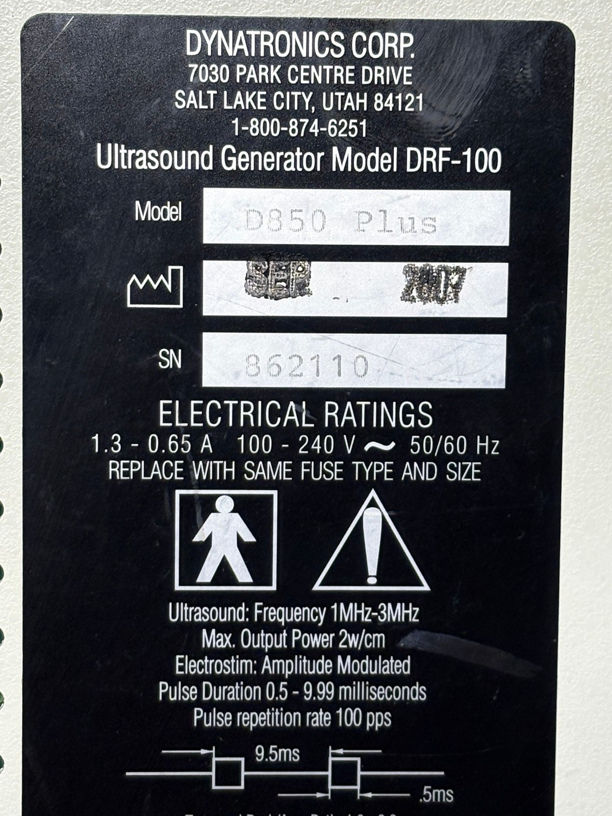 Dynatronics Dynatron D850 Plus DRF-100 Ultrasound Stimulator Therapy Unit