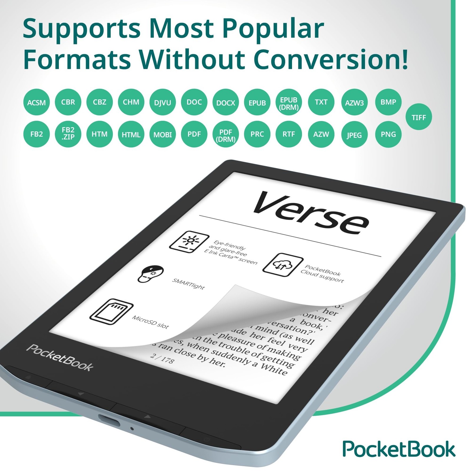 PocketBook Verse E-Reader | Eye-Friendly 6» E-Ink Carta™ HD Touchscreen |