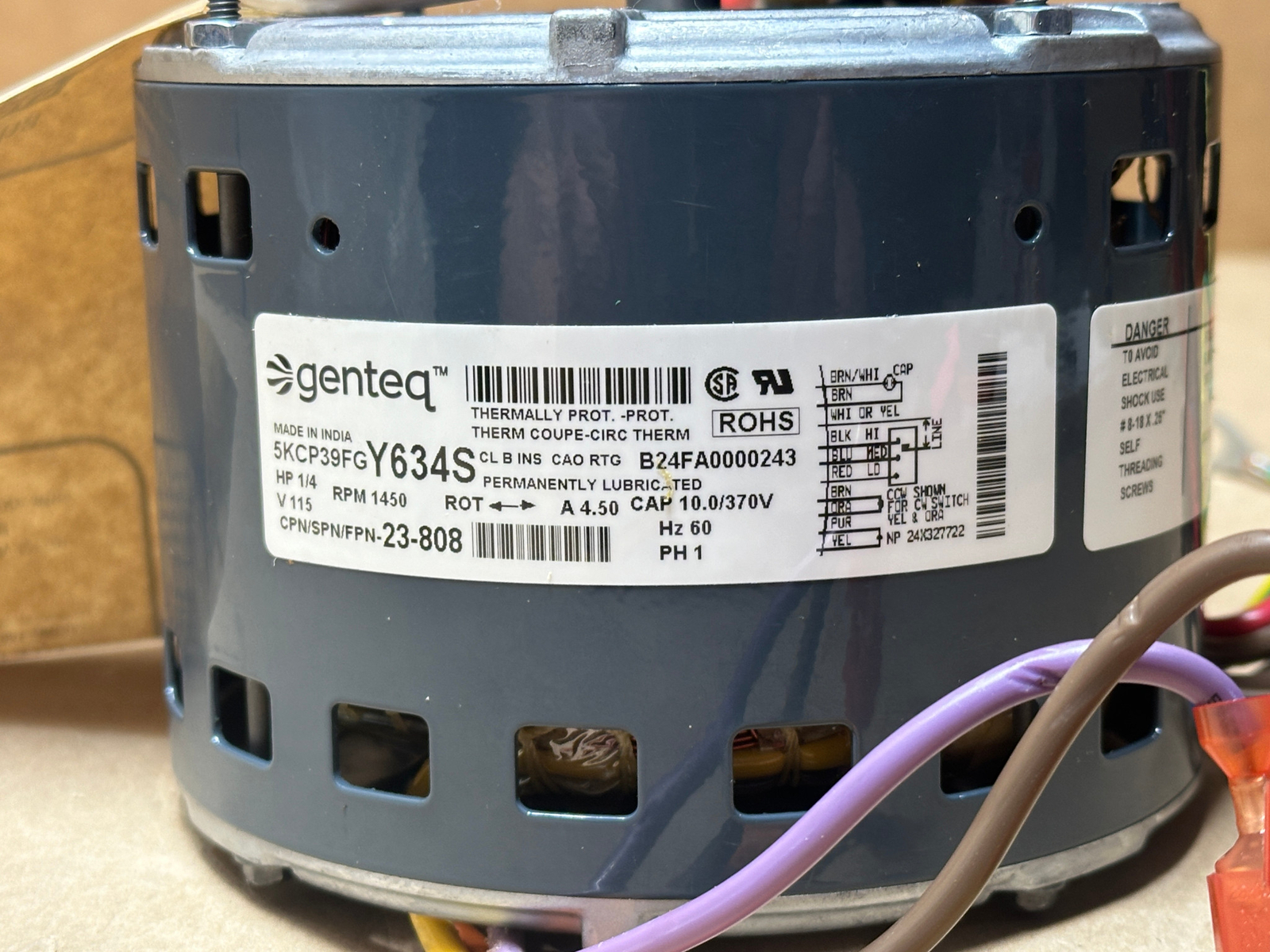 Genteq 5KCP39FGY634S 23-808 HVAC Fan Motor 1/4HP 1450RPM 115V 1Ph 4.5A