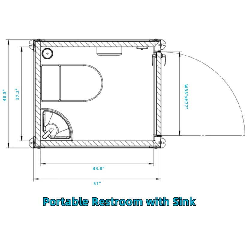 Bastone Portable Restroom w/ Sink, Flush Toilet & Vent Fan for Outdoor Use