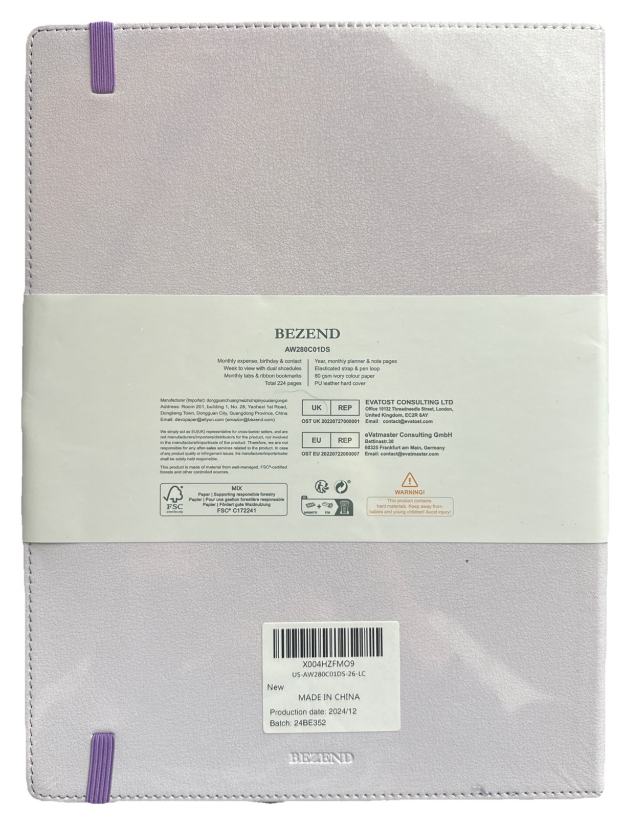 2026 2025 Bezend Planner Calendar NEW Lilac Letter Size 8.5″ x 11.25″