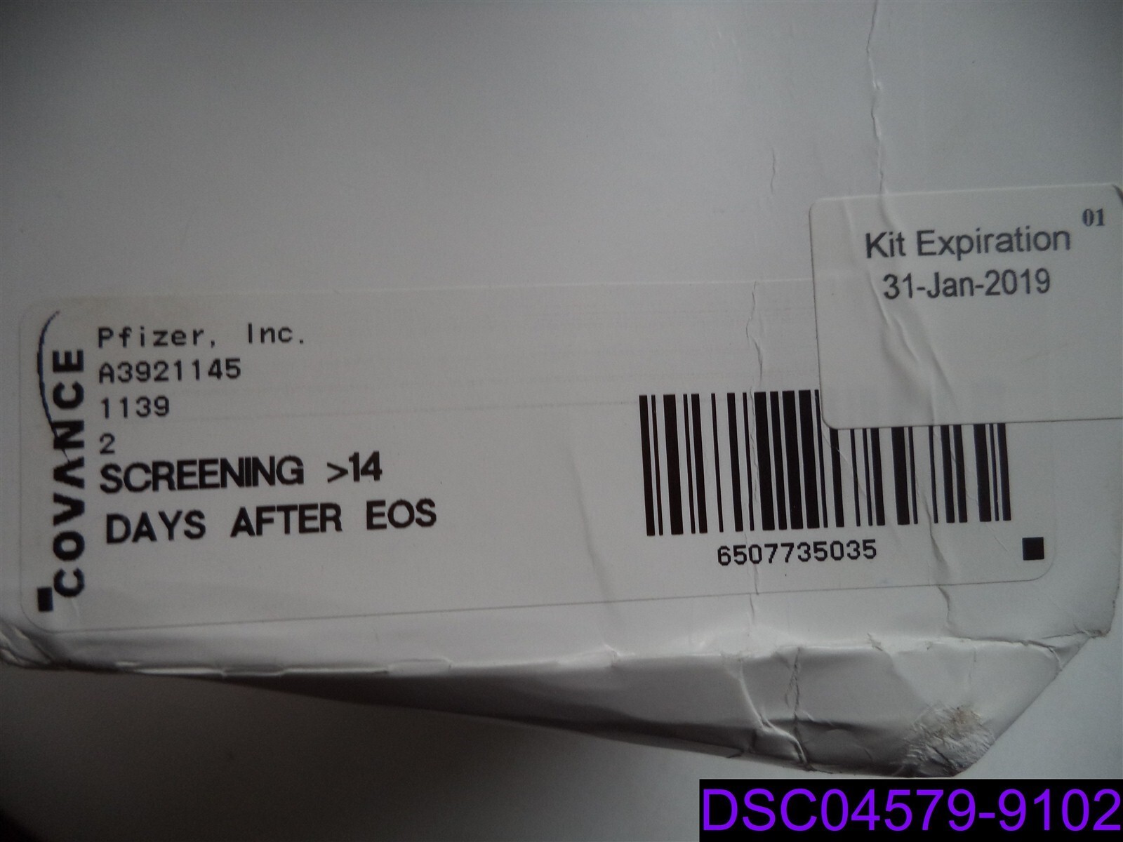 Covance Collection Kit 1139 (Pfizer) Screening 14 Days After EOS