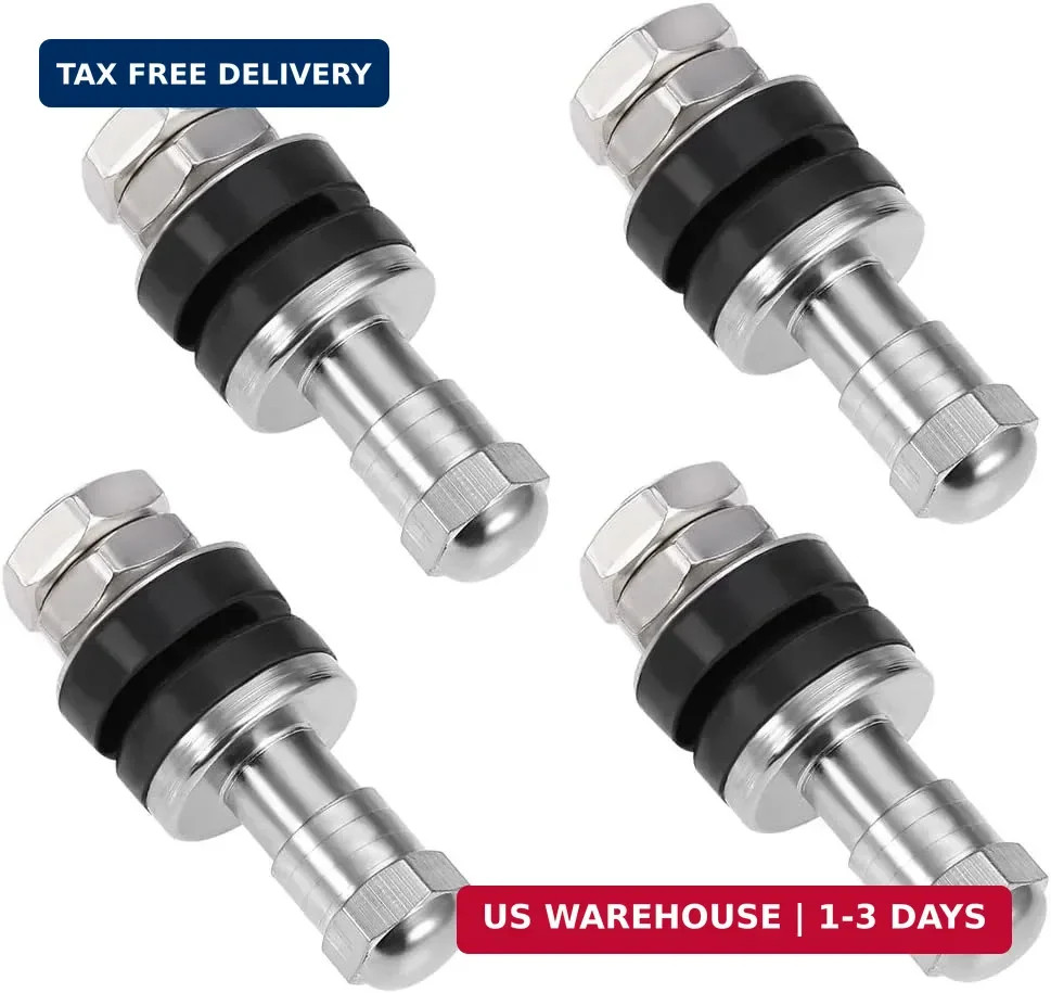 Metal/Chrome Tire Valve Stems High Pressure Bolt in Valve Stem Flush Mount 4 Pcs