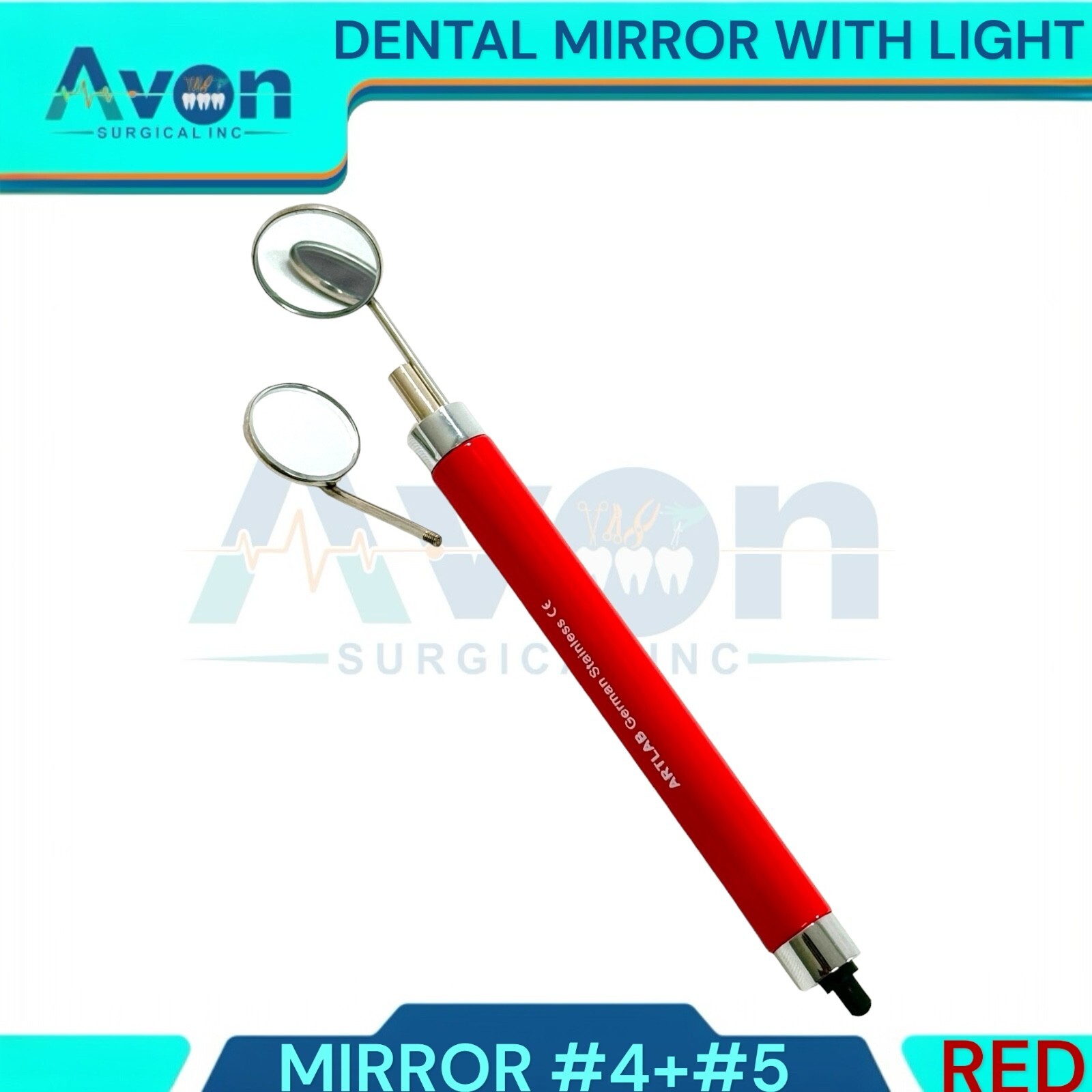 Set of 5 Multi-Color Mouth Mirrors with Light & Mirror #4 + #5, Oral Hygiene