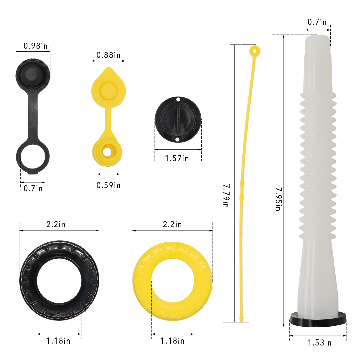 Pack of Five Gas Can Spouts with Caps and Gaskets Included For Wedco For Eagle