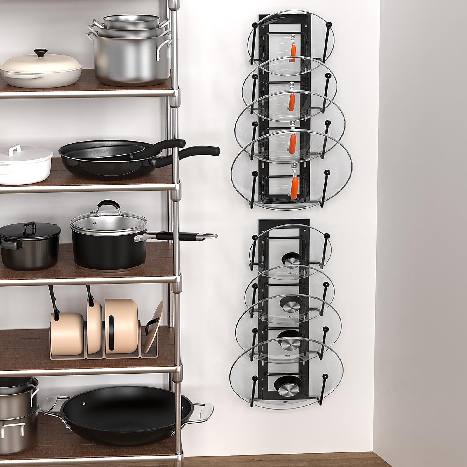 Cisily 8 Layers of Adjustable Pot Lid Organizer Rack 16 x 6 x 3 inches, BLACK