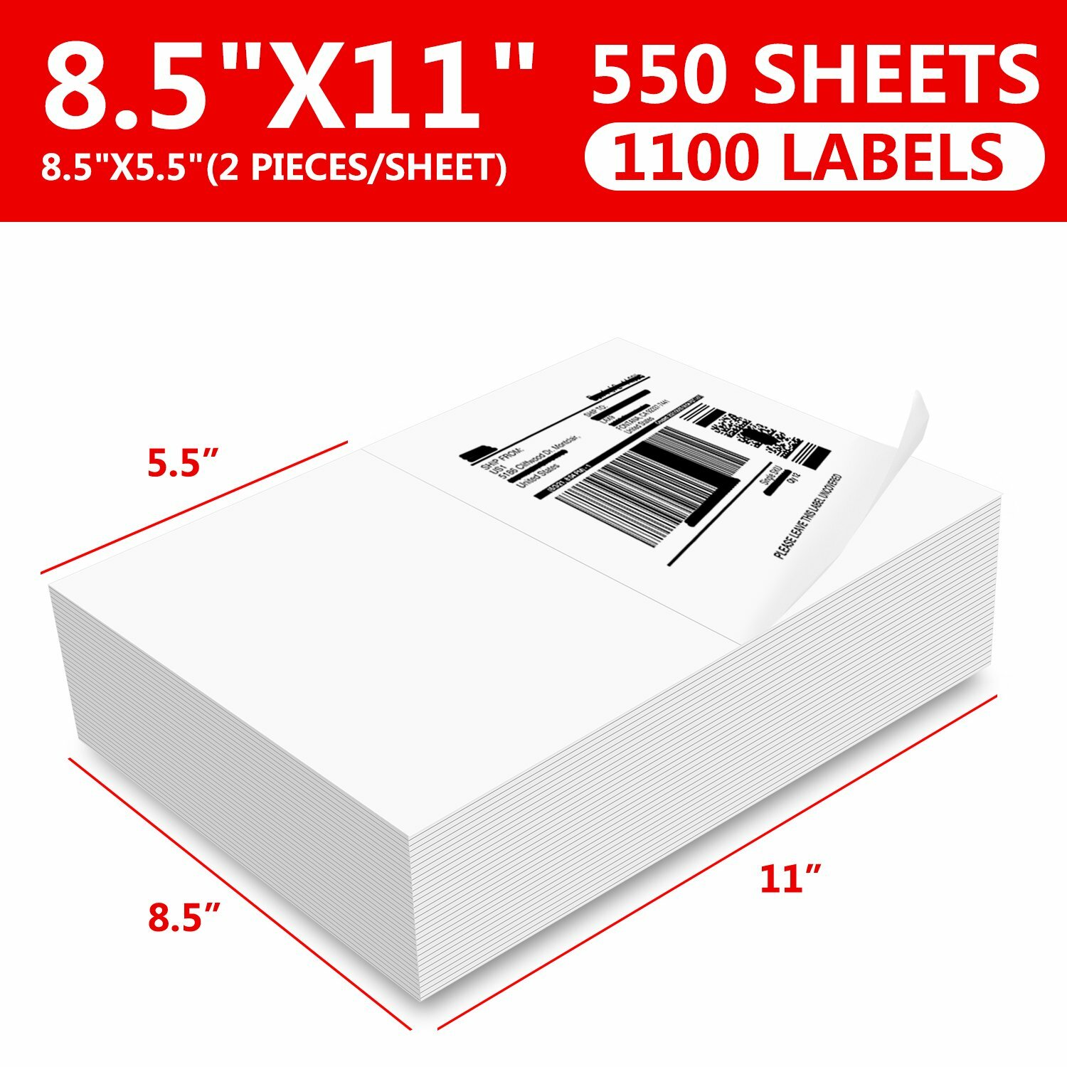 1100 LABELS Premium 8.5 X 5.5 HALF SHEET SHIPPING LABELS self adhesive