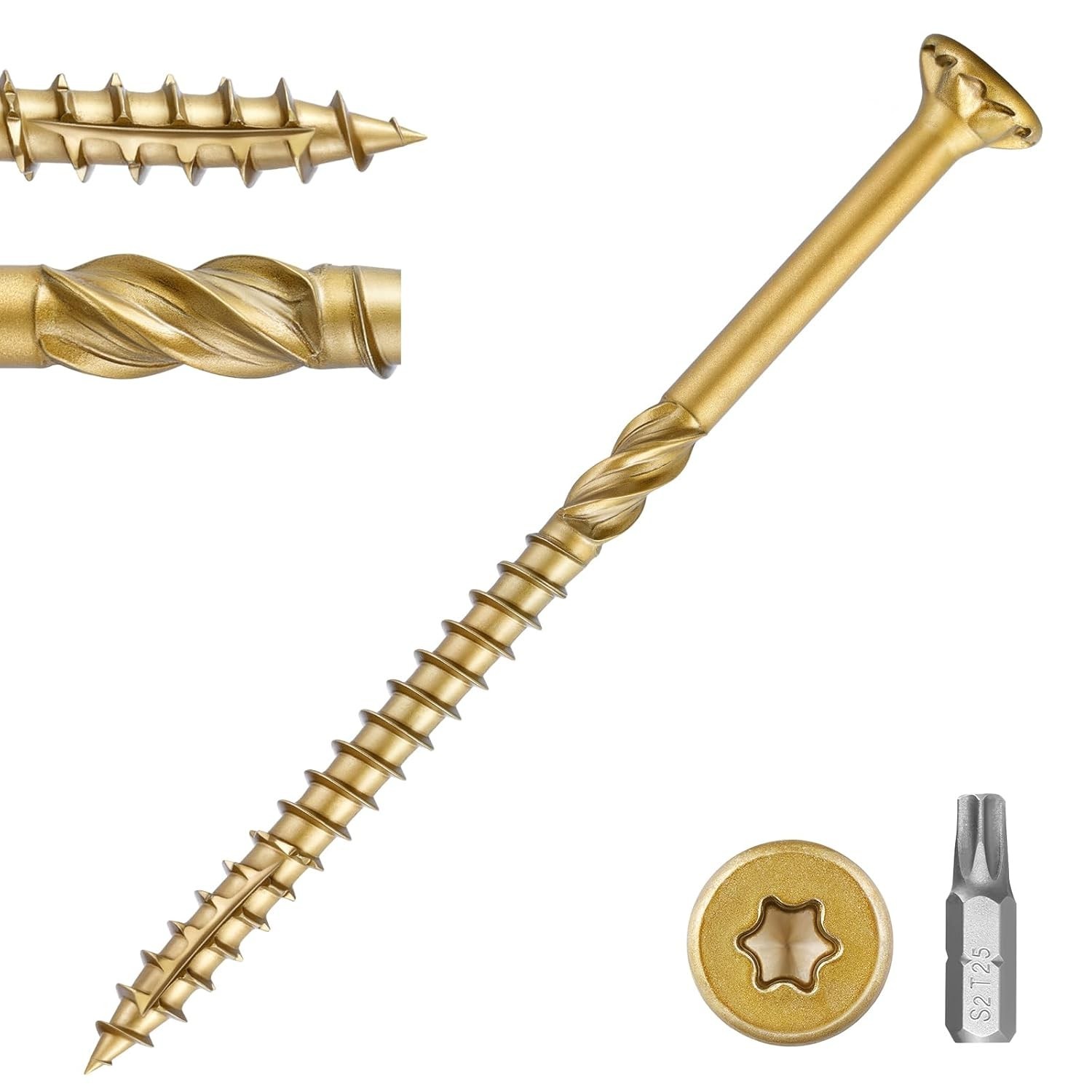 x 4 in Multi-Purpose Wood Deck Screw for Interior and Exterior,Bugle Head,Gol…