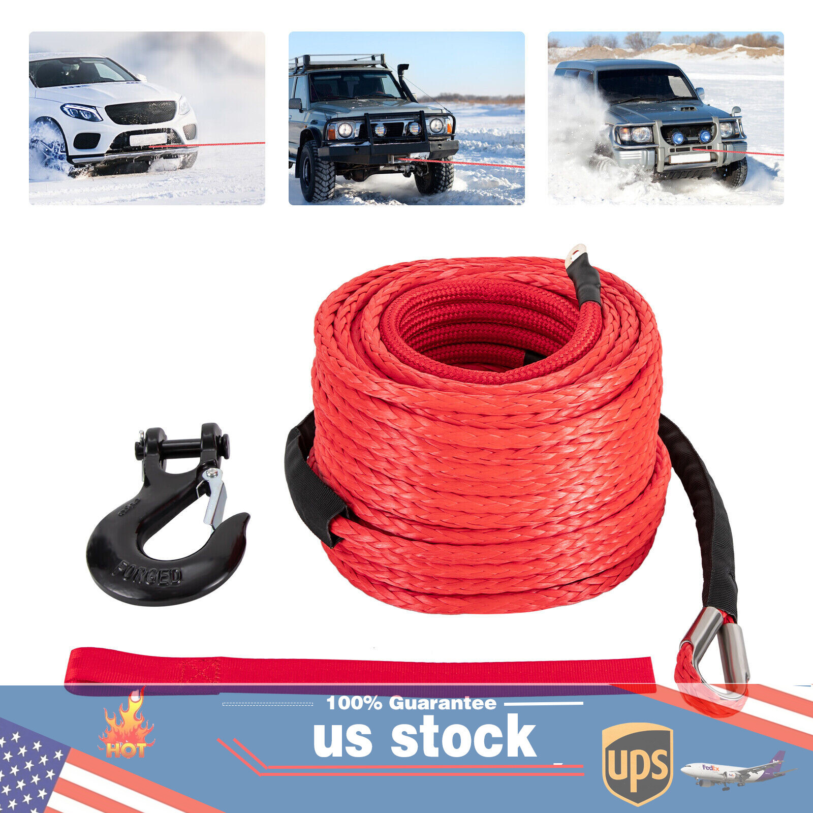 1/2″x92ft Synthetic Winch Line Cable Rope With Sleeve + Winch Hook For ATV UTV