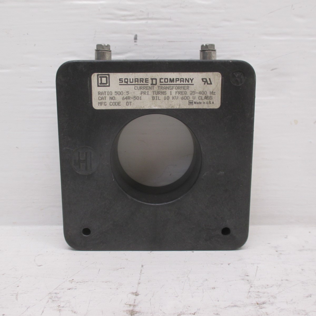 Square D 64R-501 500:5 Current Transformer CT 25-400Hz BIL 10 KV 600 V 64R501