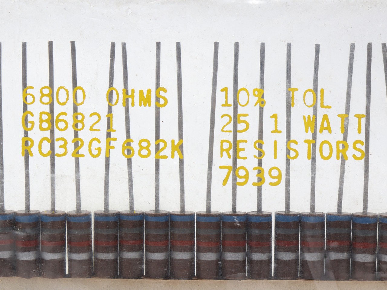 Allen Bradley RC32GF682K 6.8k Ohm 1 Watt 10% Carbon Resistor, 25pc