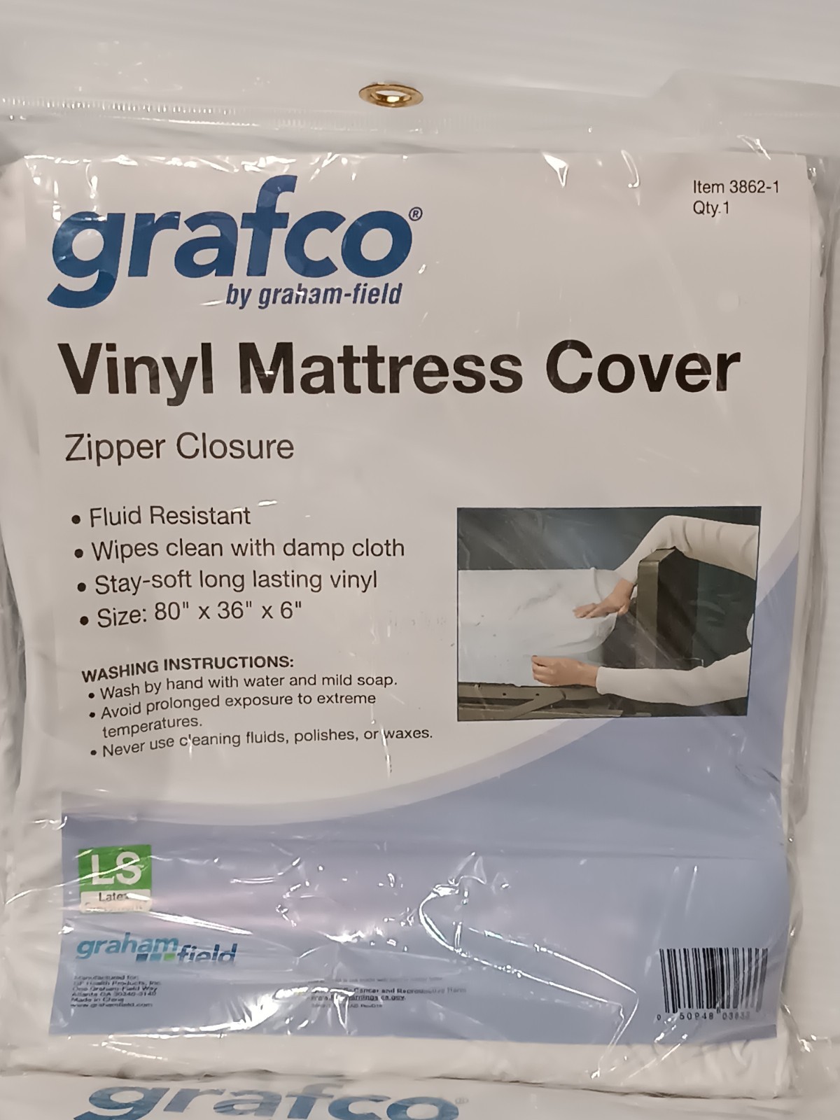 Graham-Field 3862-1 Grafco Vinyl Mattress Cover with Zipper Closure, 80″x36″x6″