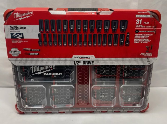 Milwaukee 49-66-6806 SHOCKWAVE 1/2” Impact Duty Socket PACKOUT Set – 31 PC