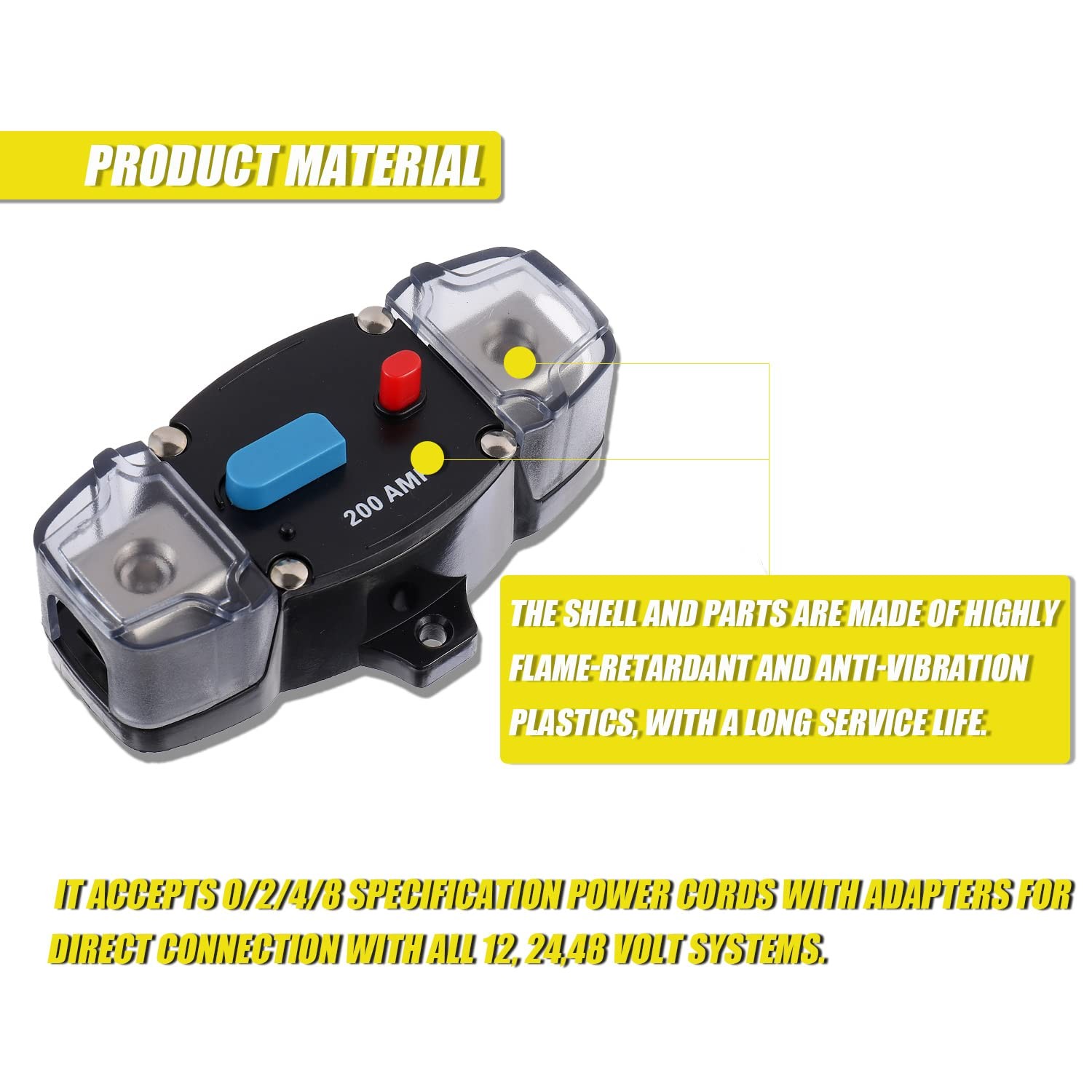 Inline Circuit Breaker w/ Cover Car/Audio/Boat/Solar/Inverter 200 Amp 12-48V DC