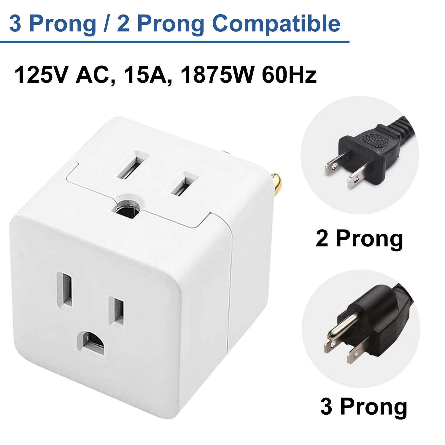 Multi Plug Outlet Extender – UL Listed -3 Wall Adapter 2 Pack, white