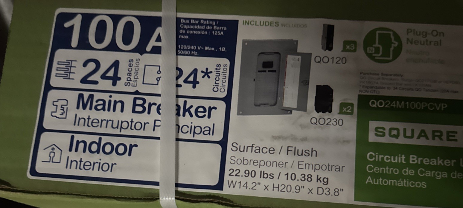 Square D QO 100-A 24-Space 24-Circuit Main Breaker Plug-On Neutral Load Center