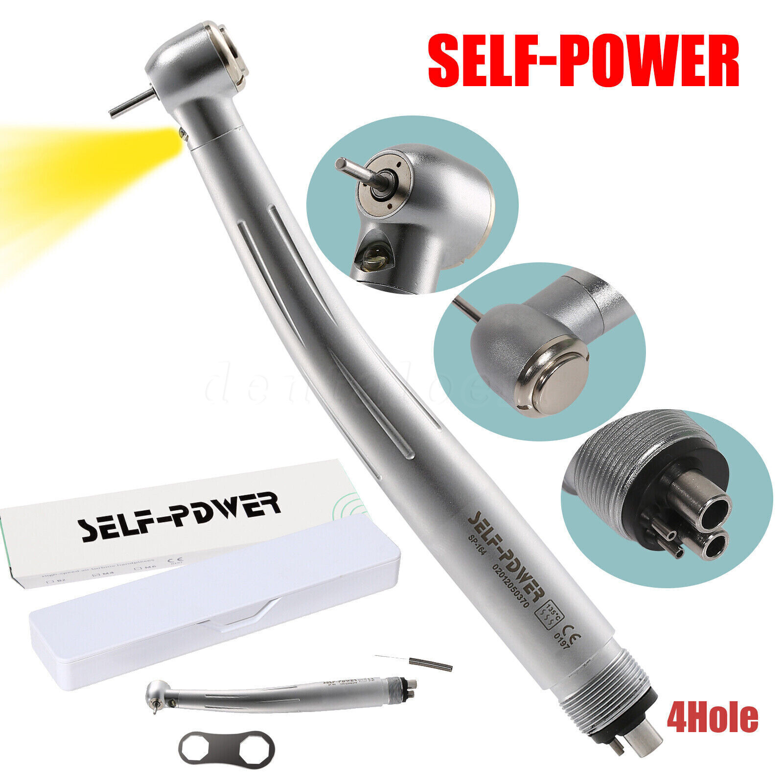 Dental 4 Hole LED E-generator Fiber Optic High Speed Handpiece Turbine PDM USA