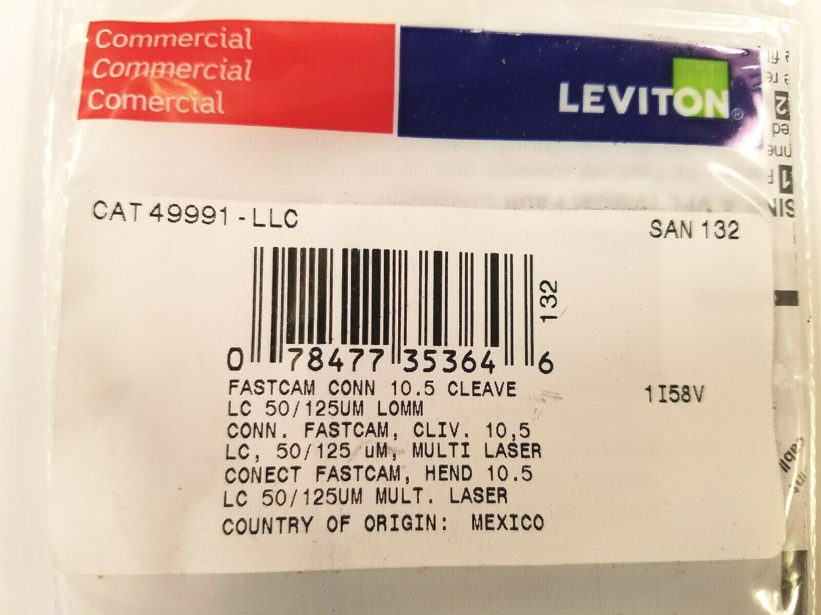 49991-LLC Leviton FastCAM Pre-polished Connector, LC, Aqua, 50/125μm Multimode