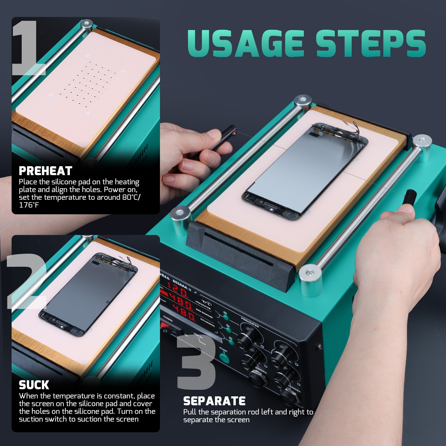 YIHUA 853AAA-II 3-in-1 Soldering Rework Station – Hot Air, Preheater Desoldering