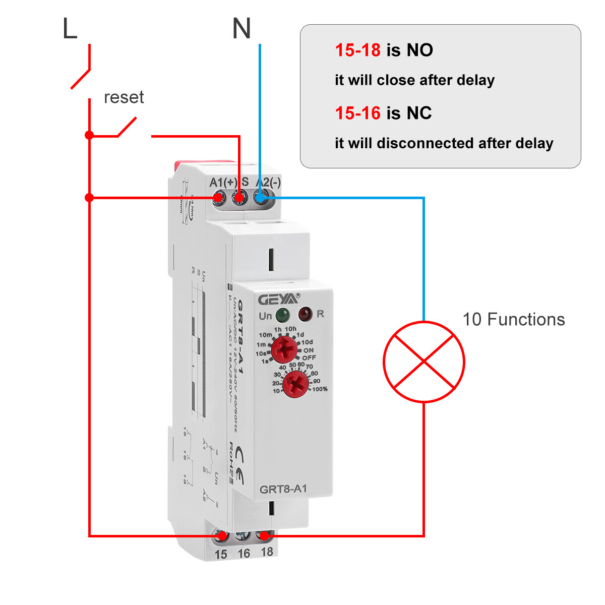 GEYA Electronic On Delay Off Delay Timer Delay Relay AC/DC12V-240V 16A US Stock