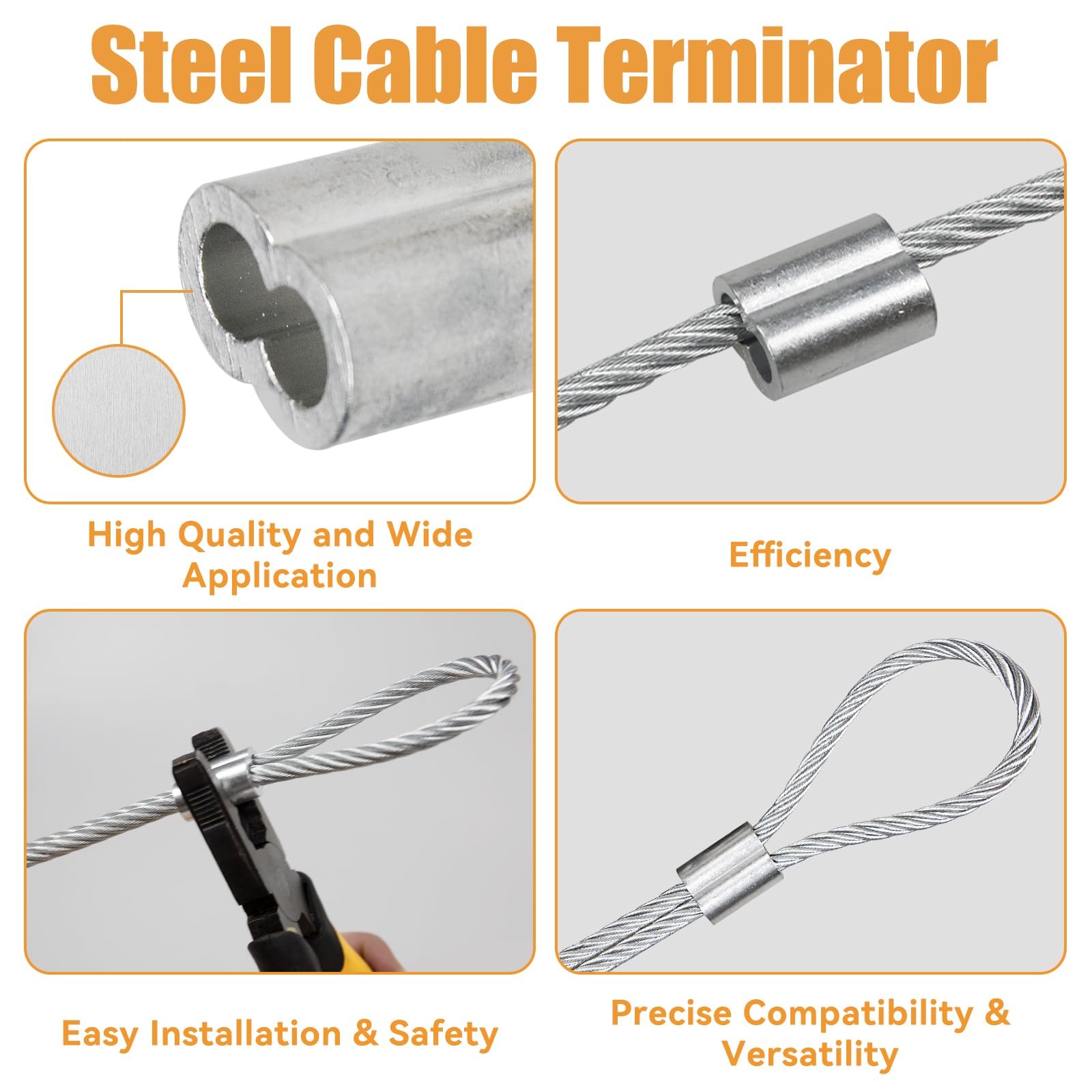 100Pcs 3mm Aluminum Crimping Loop Sleeves for 1/8 Wire Rope Cable Fittings