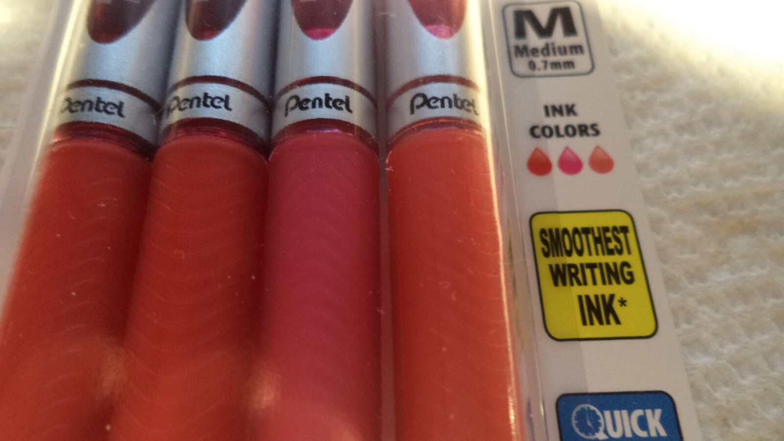 4 Pentel EnerGel RTX MEDIUM 0.7mm ASSORTED RED-ORANGE INK LIQUID GEL PENS 28794