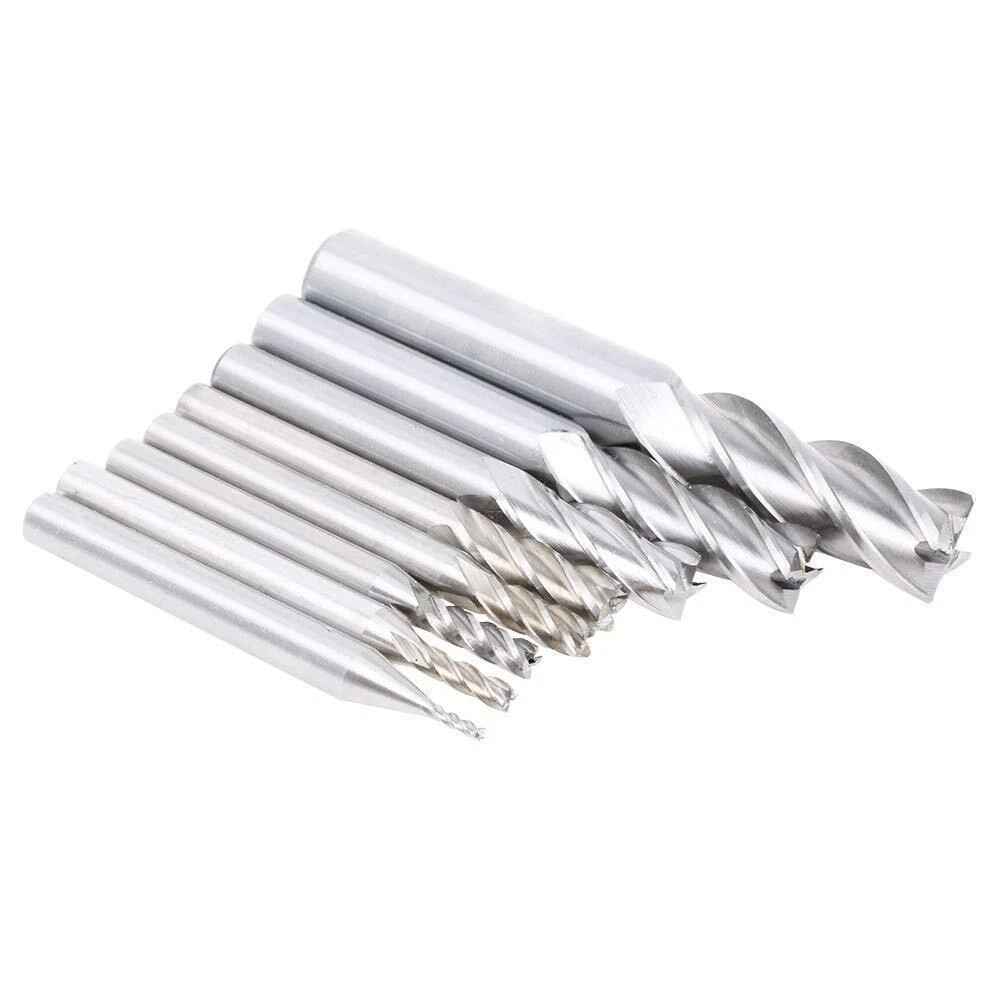 1/2″ 3/8″ 5/16″ 1/4″ 3/16″ 5/32″ 1/8″ 1/16″ 8pcs HSS 4 Flute Straight End Mill