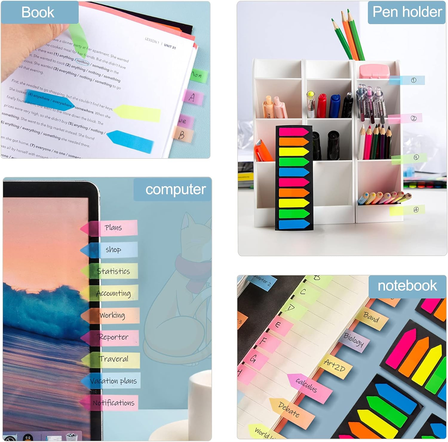 1200 Pcs Arrow Flag Sticky Tabs Page Markers Index Bookmarks 10 Colors PET