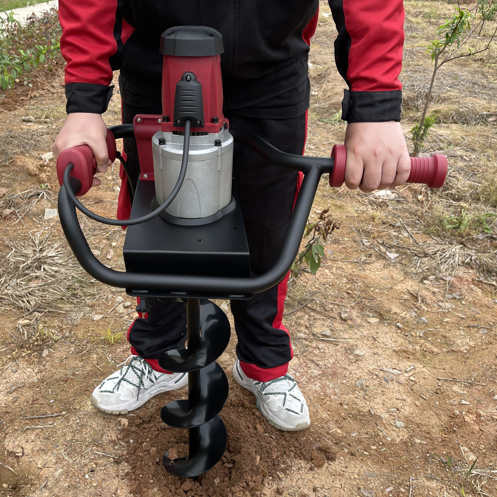1.6HP 200rpm Powerful Electric Corded Digger Post Hole Auger 2 Drill Bit 1500W