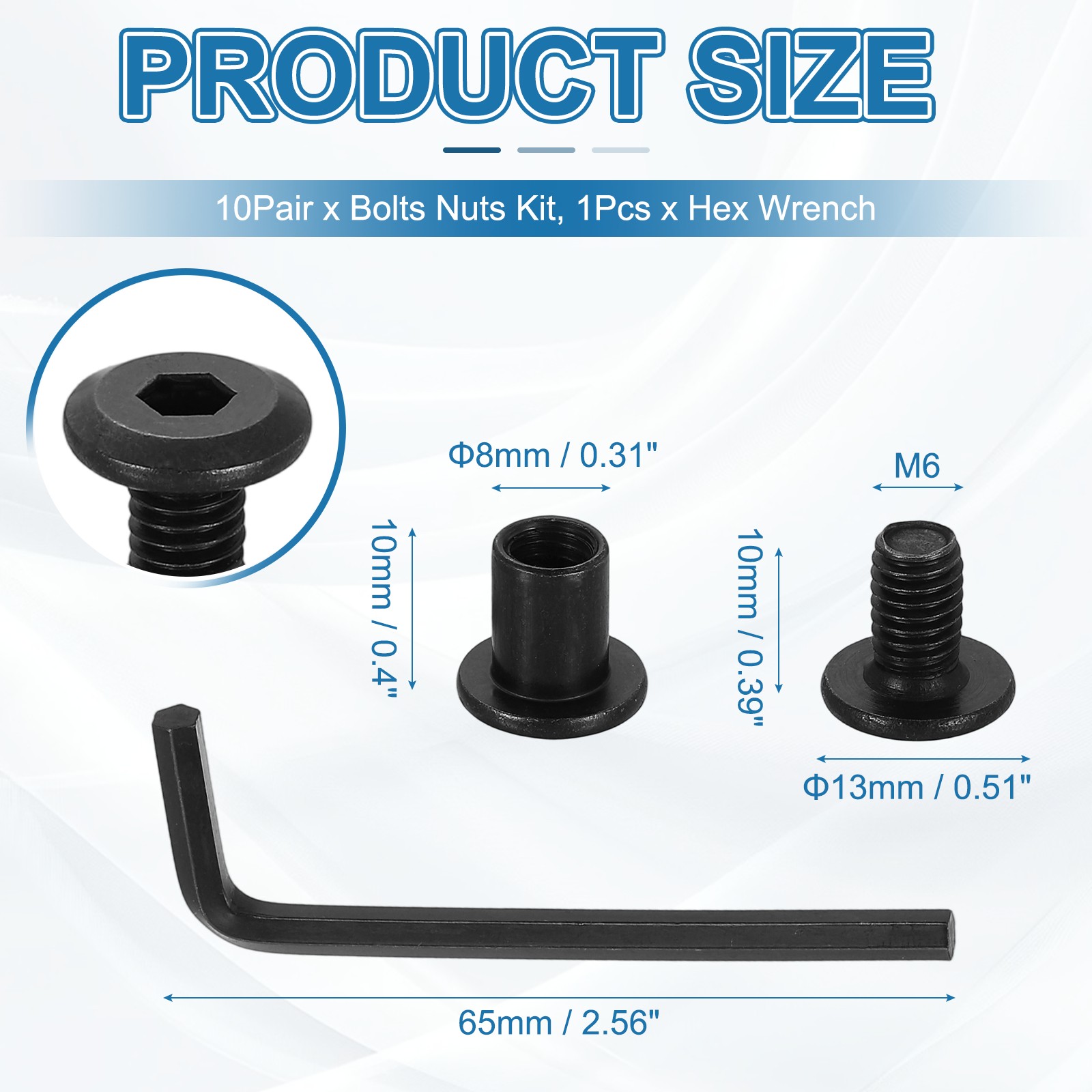 10Pcs M6x10mm Hex Chicago Screws 8x10mm Binding Posts Socket Cap Bolt Nut Black