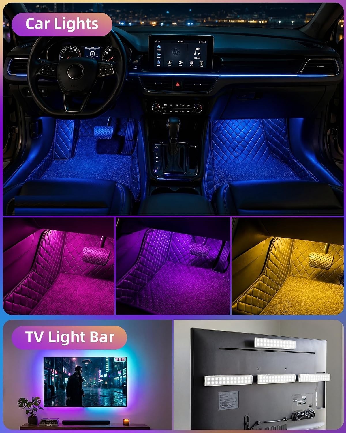 80 Color Changing Light Bars, 1800mAh Rechargeable Battery Operated Under Cab…
