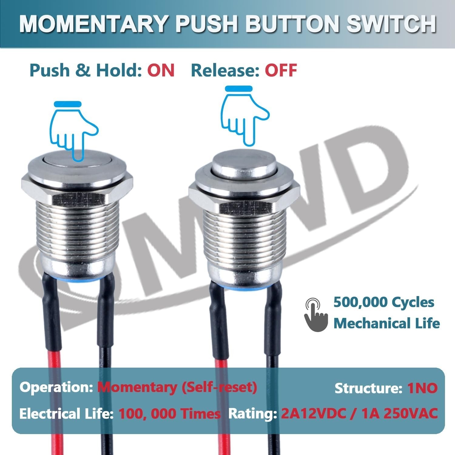 5 Pcs 12mm 12v Momentary Push Button Switch Waterproof Push Button Switch Round