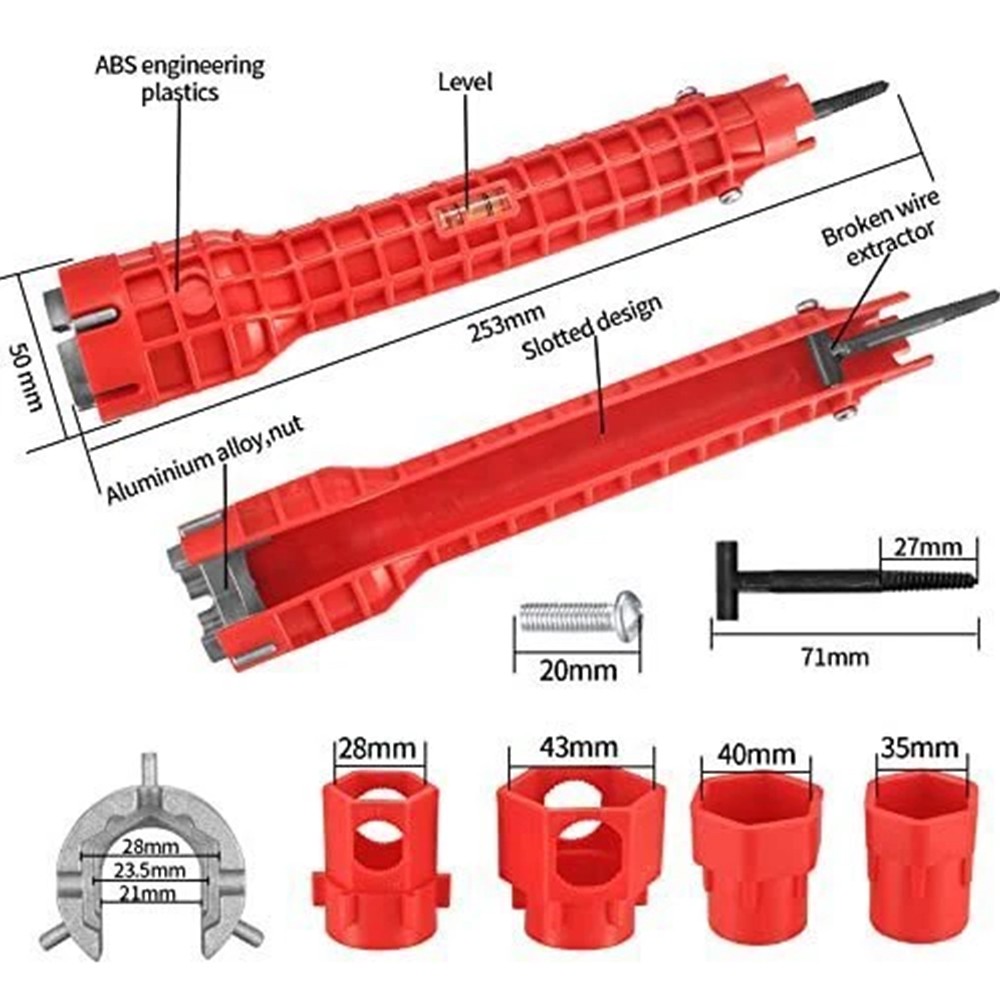 14 In 1 Faucet Sink Basin Installer Pipe Wrench Tap Spanner Multifunction Tools